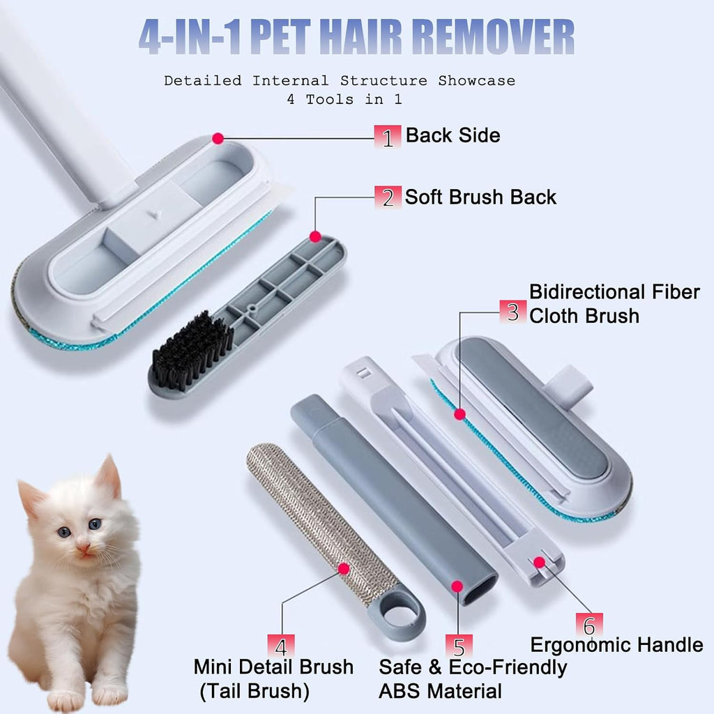 Main brush head of reusable cat hair lint cleaner gently sweeping sofa fabric