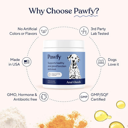 Authentic USA imported Pawfy anal gland relief chews for dogs