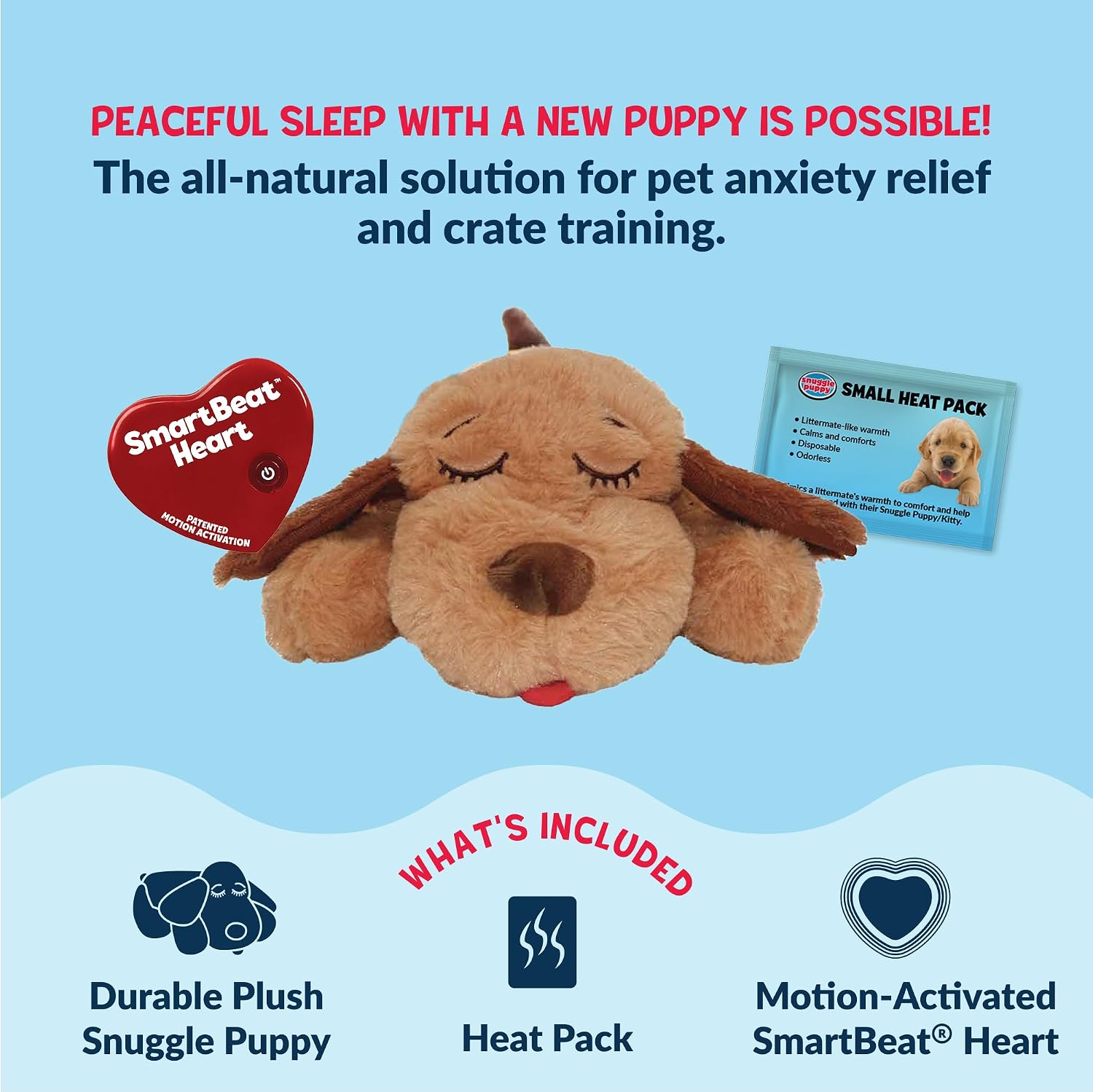Snuggle Puppie Junior crate training plush toy side profile.