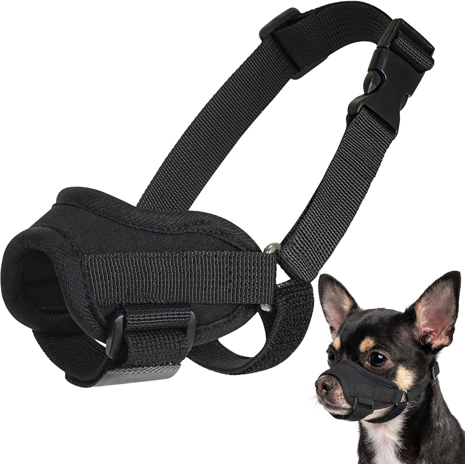 GoGoPaw soft air mesh dog muzzle front view on a medium dog
