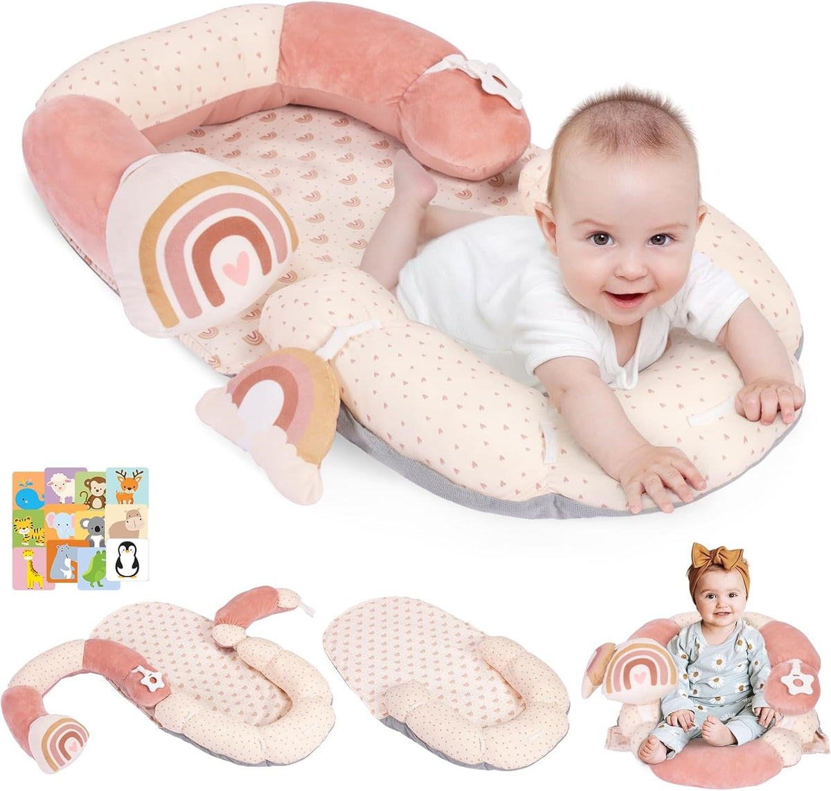 Foryoomi 4-in-1 tummy time mat front view rainbow pattern