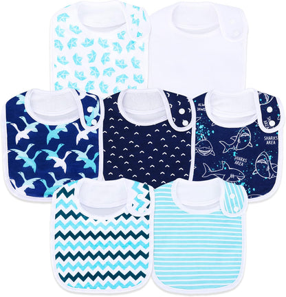 Zhanmai waterproof baby bibs front view with patterned designs