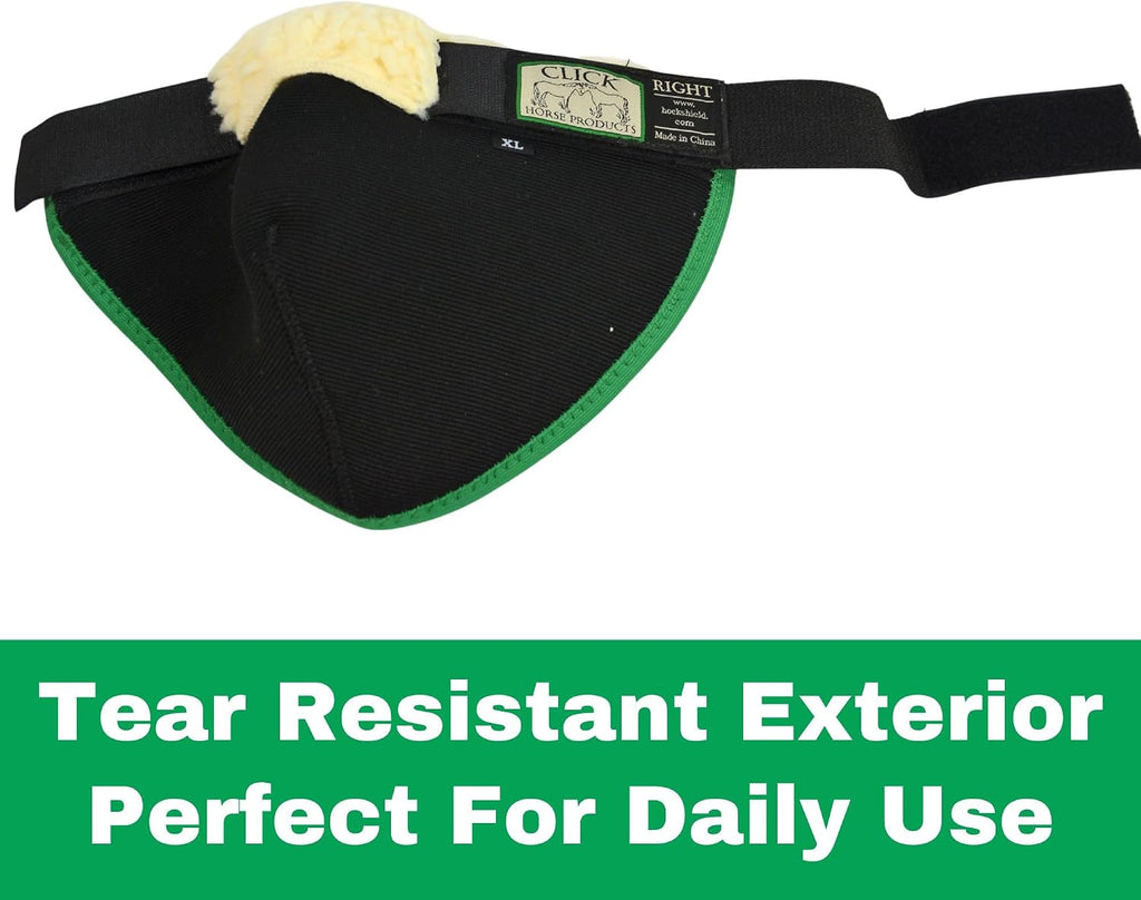 Click Hock Shield for horses demonstrating the flexible back pocket design for joint motion.