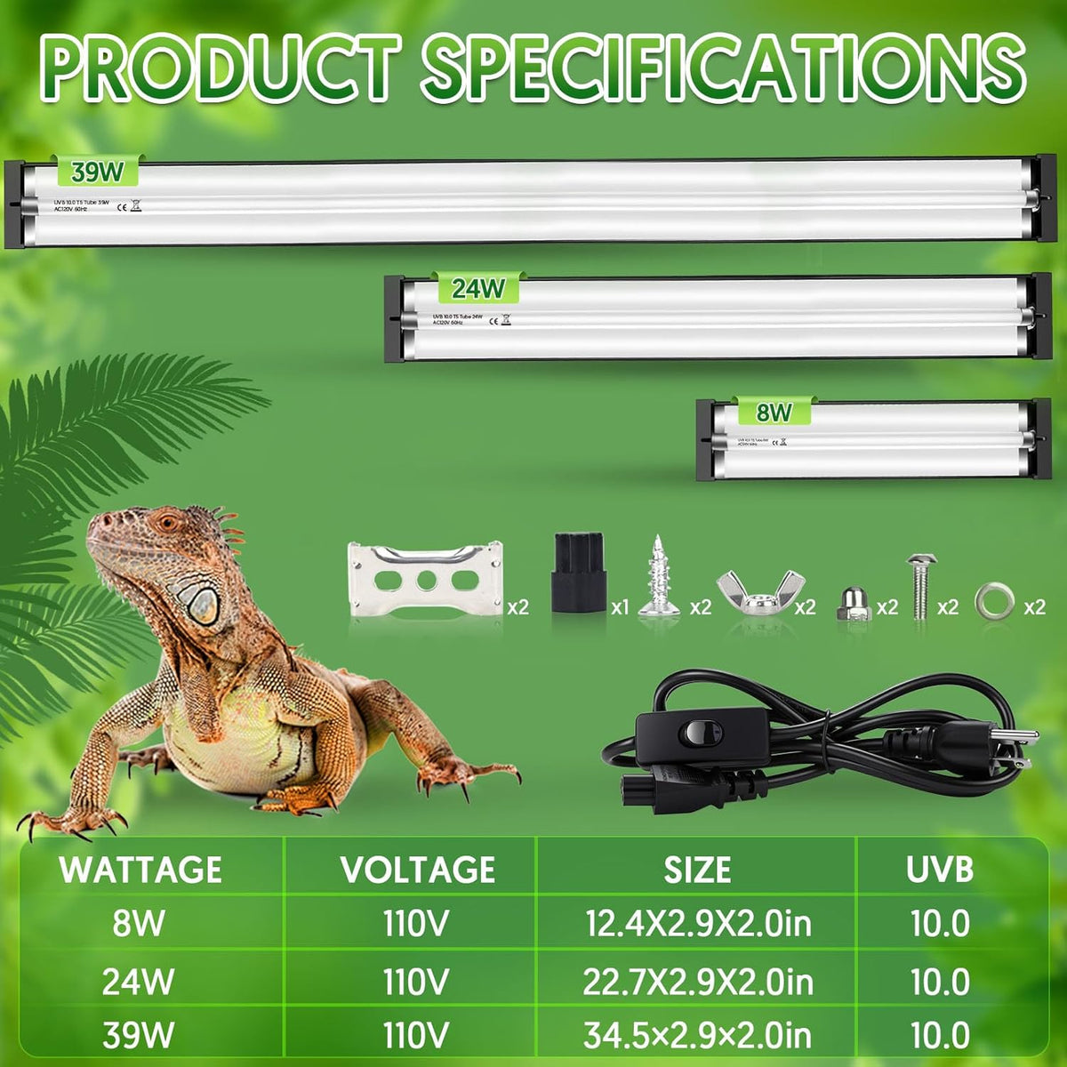 QZQ 10.0 desert UVB light for bearded dragons and tortoises close up.