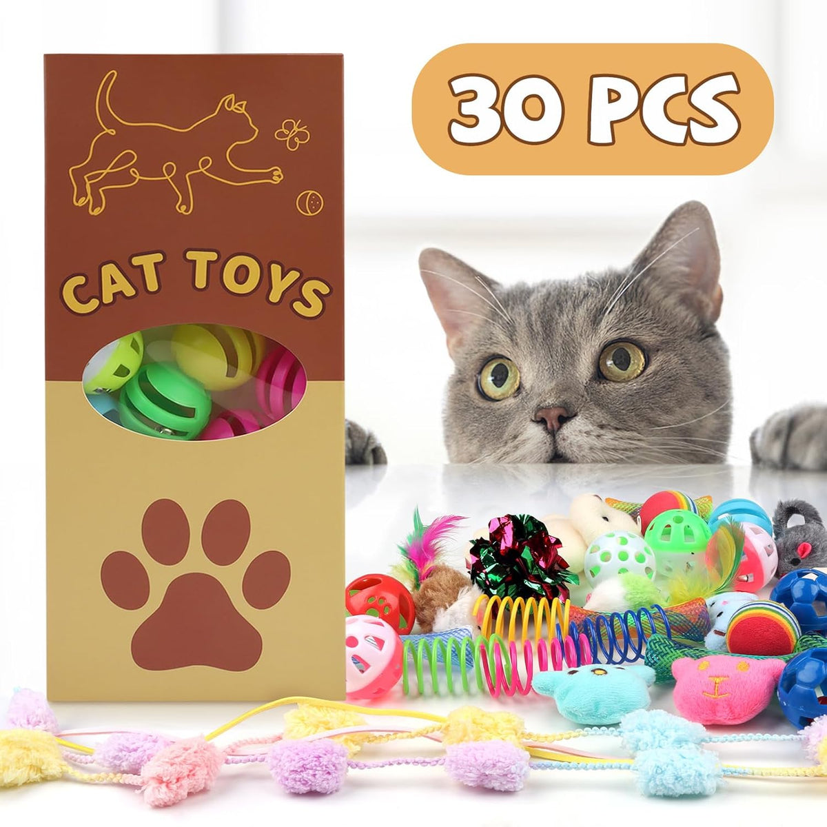 Close up look at the non toxic durable materials of the flexible cat spring toys