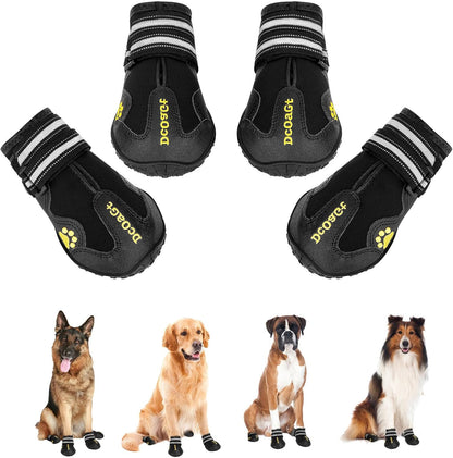 DcOaGt waterproof dog shoes displayed with packaging