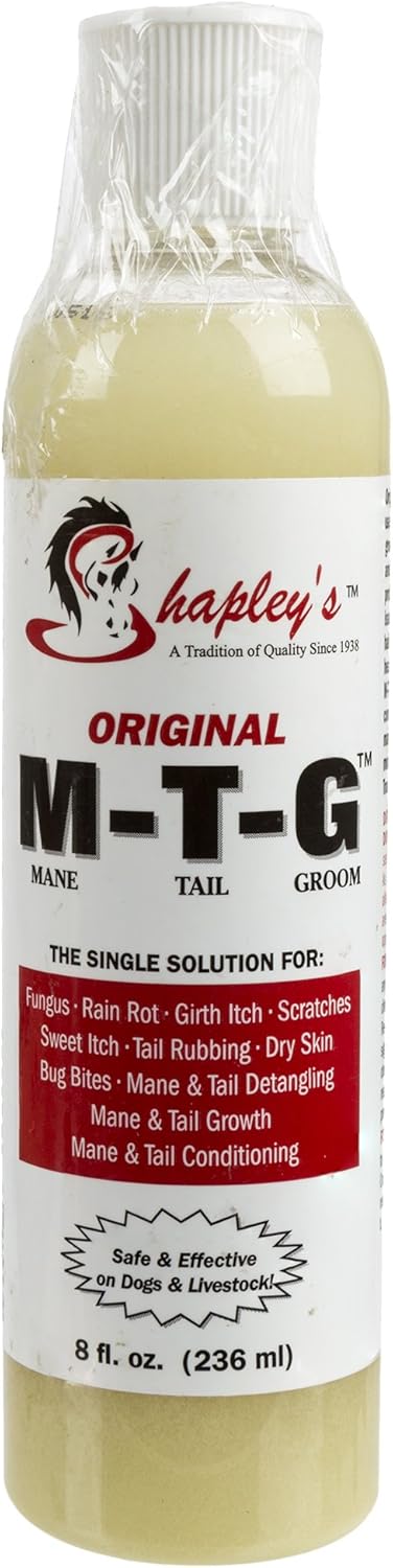 Shapley's Original M-T-G Mane Tail and Groom eight ounce bottle front view equine skin care treatment