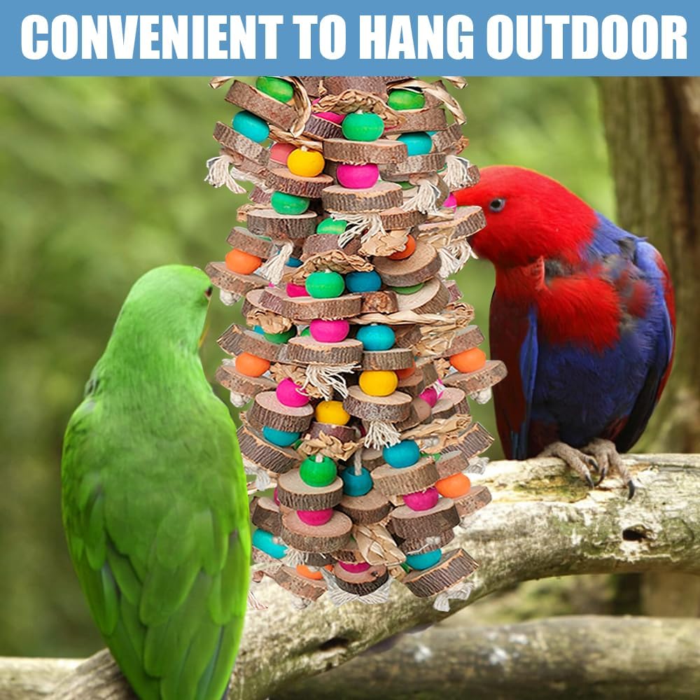 Durable large bird enrichment toy with cotton ropes knots and metallic bell