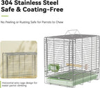 Bird Carrier Travel Cage - 304 Stainless Steel Portable Folding Bird Travel Cage with Parrot Feeder Cups & Standing Perch for Smaller Birds Conures Lovebird Cockatiel Parakeets (Green) - Image 6