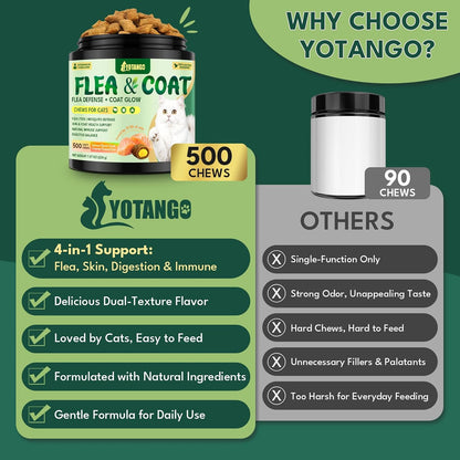 Yotango cat flea defense bulk jar showing life stage compatibility instructions