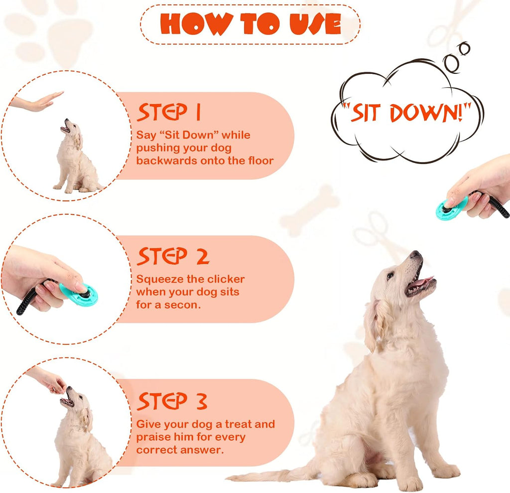 Teardrop shaped dog clicker with flexible wrist strap close up view