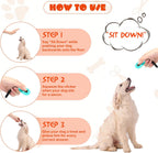 Teardrop shaped dog clicker with flexible wrist strap close up view