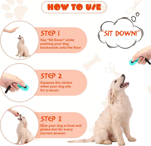 Teardrop shaped dog clicker with flexible wrist strap close up view