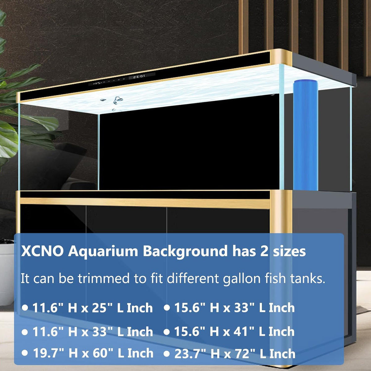 XCNO fish tank wallpaper deep black side installed on a large aquarium tank