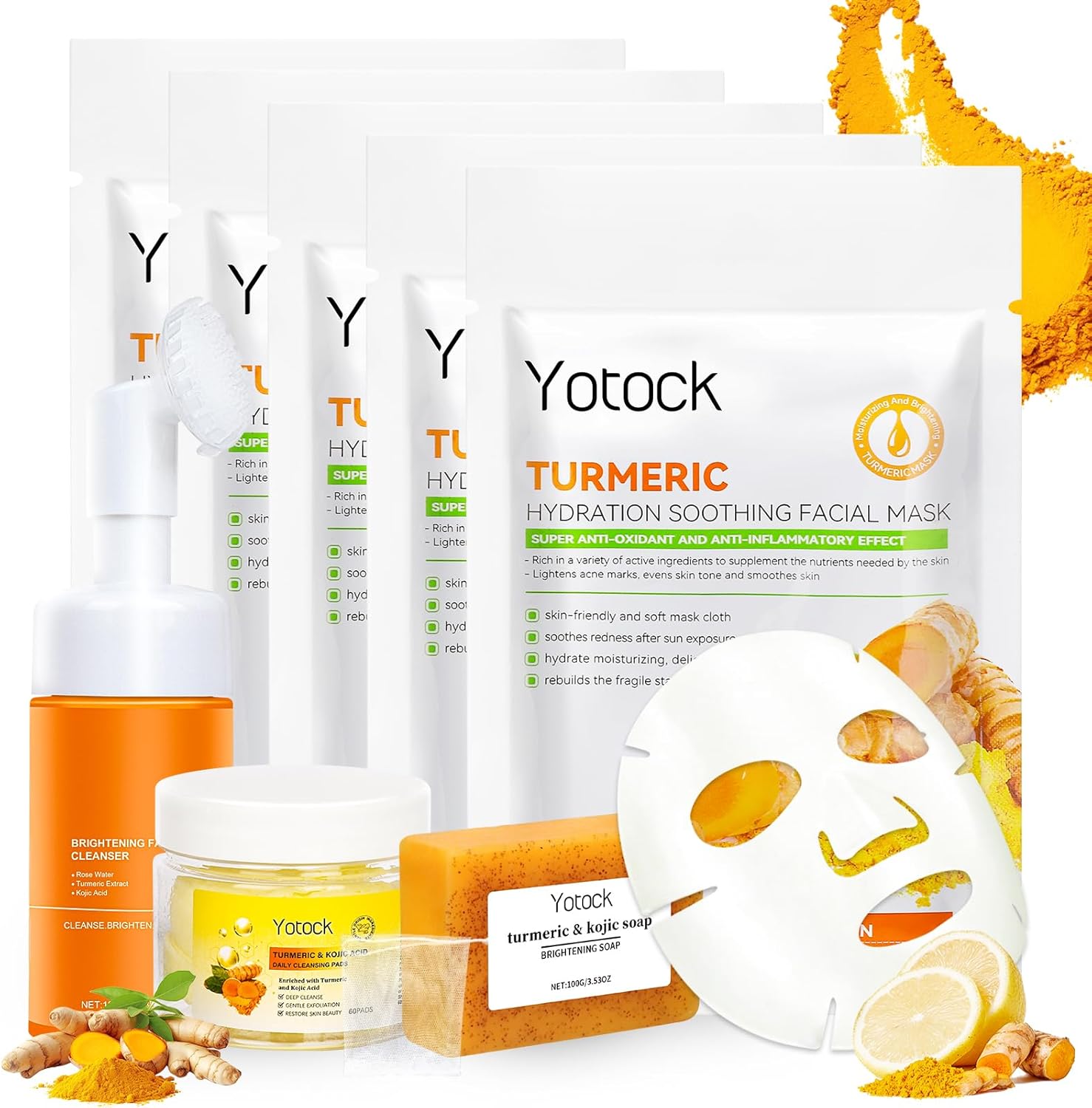 Qvkzl Turmeric Skin Care 4-Piece Set front view including brush and soap