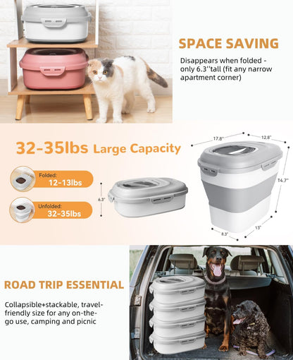 30-35 Lbs Dog Food Storage Container Collapsible Dog Food Container with Airtight Lids, Wheels, Scoop and 2pcs Food Storage Containers, Large Pet food storage for Dog, Cat - Image 9