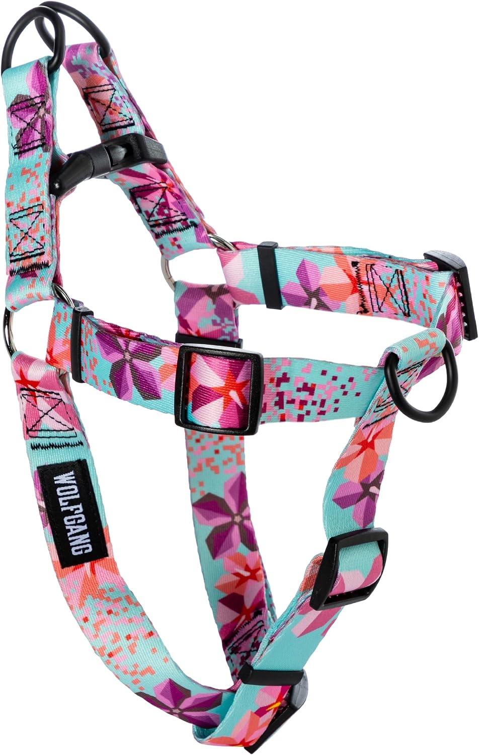 Wolfgang Man and Beast heavy duty dog harness in DigiFloral print front view