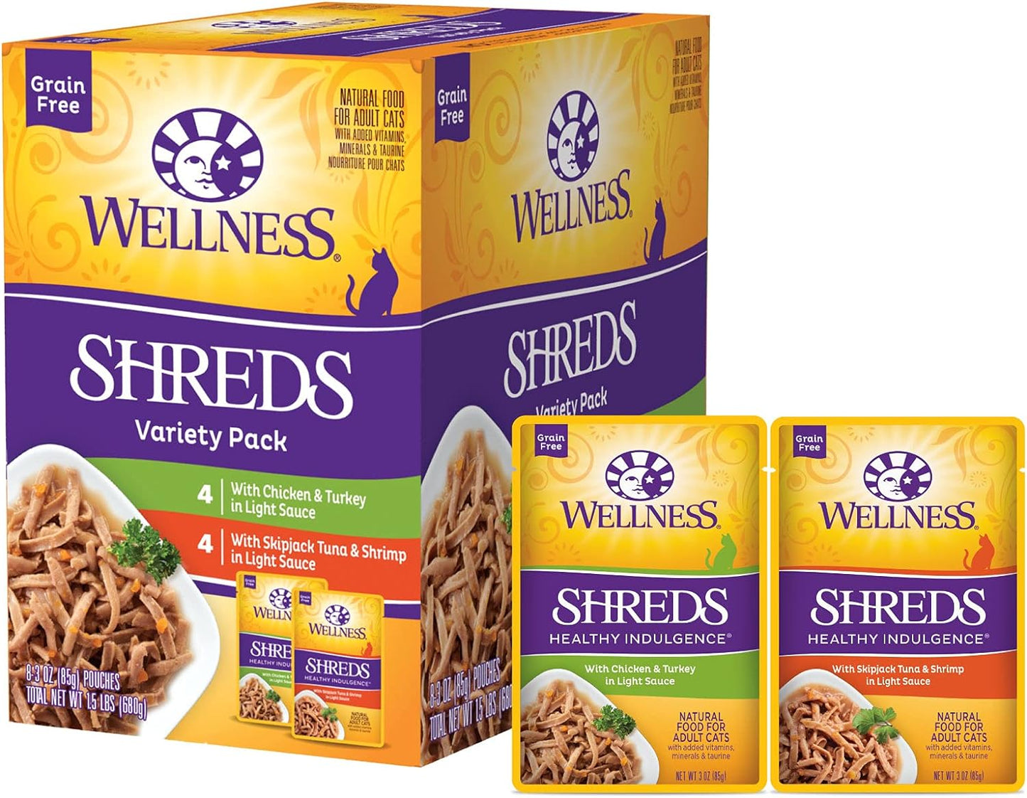 Wellness Healthy Indulgence Morsels Variety Pack Adult Wet Cat Food, Natural, Protein Rich, Grain Free, 2 Flavors, 3 oz, Pack of 8 Pouches - Image 9