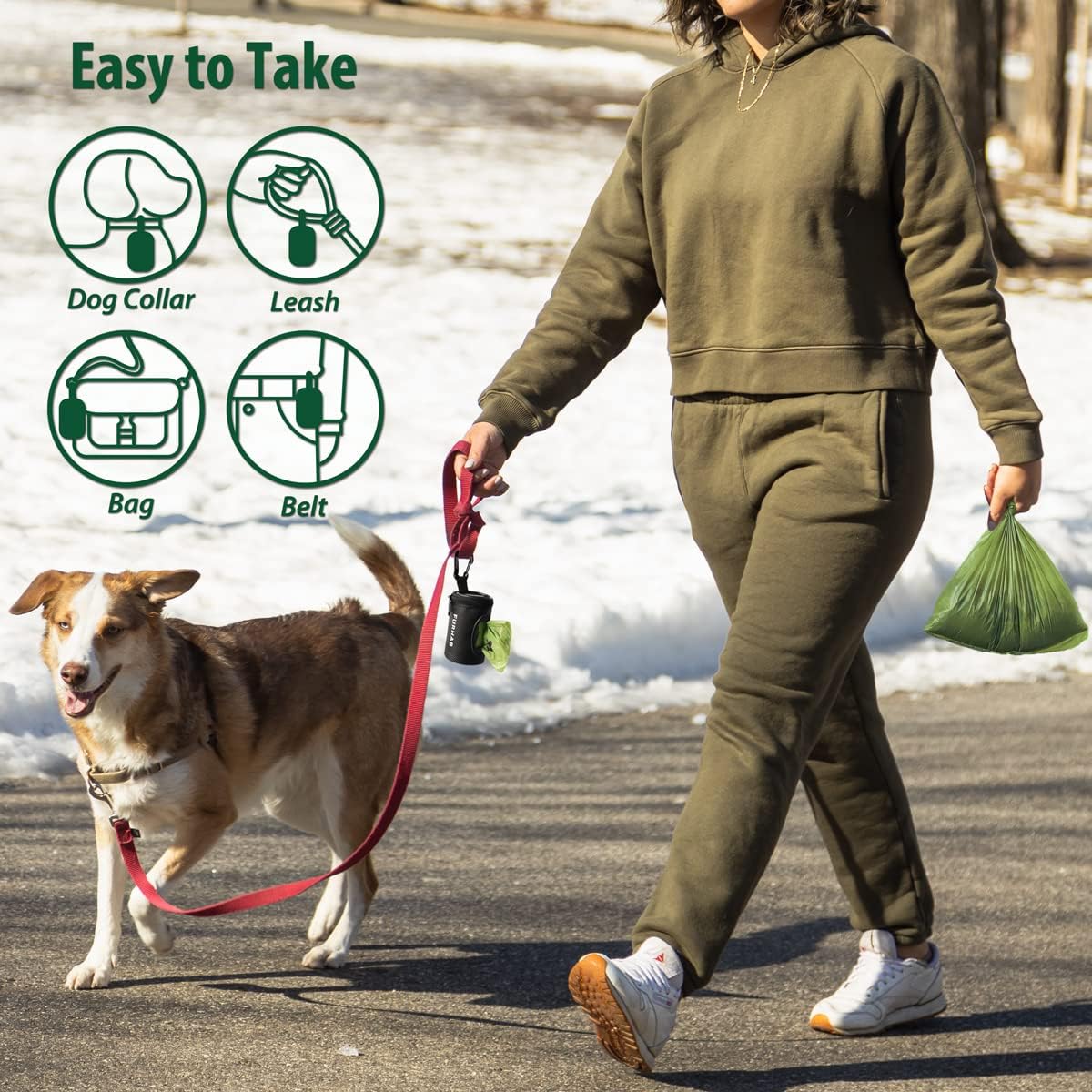 Black fabric doggy waste bag pouch with premium metal clip