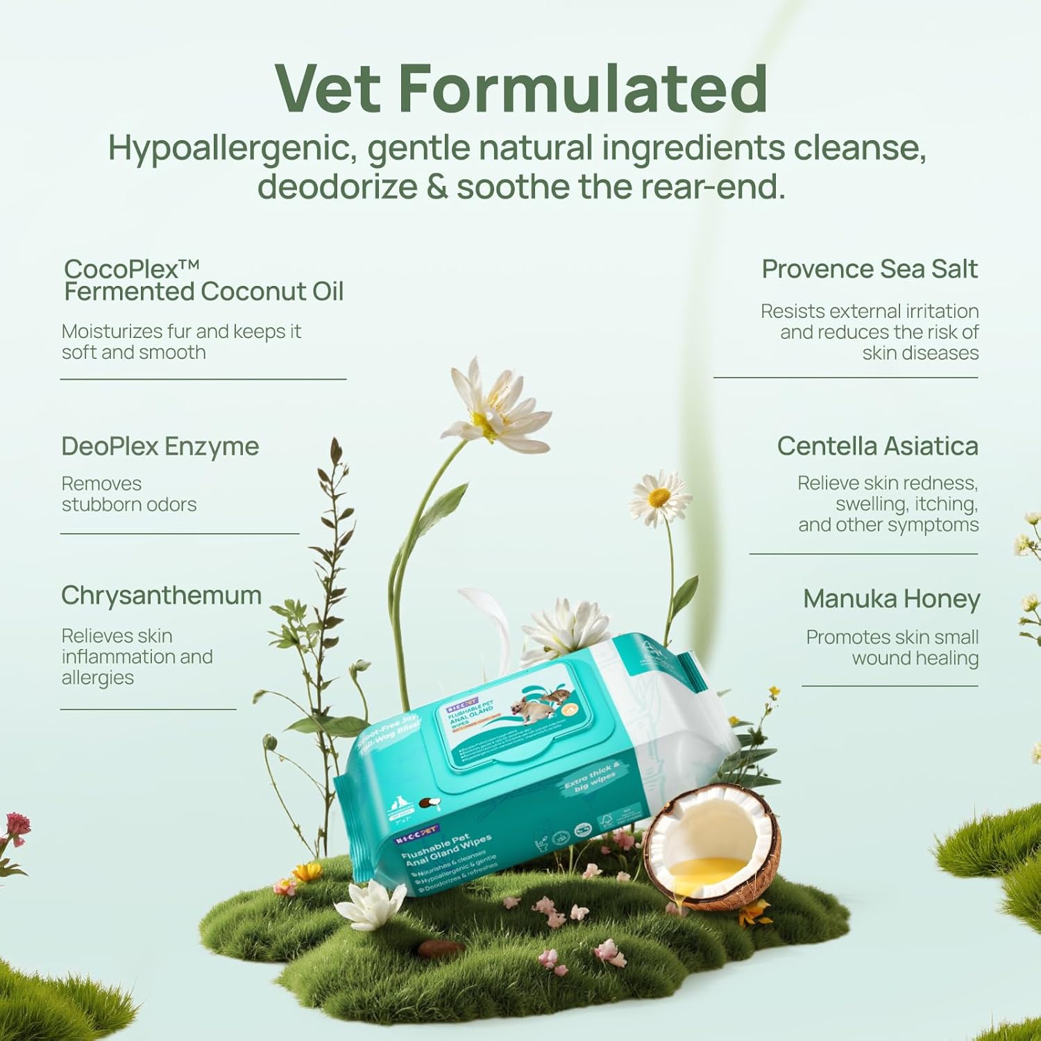 Hicc Pet plant based wipes texture demonstration on a dog paw