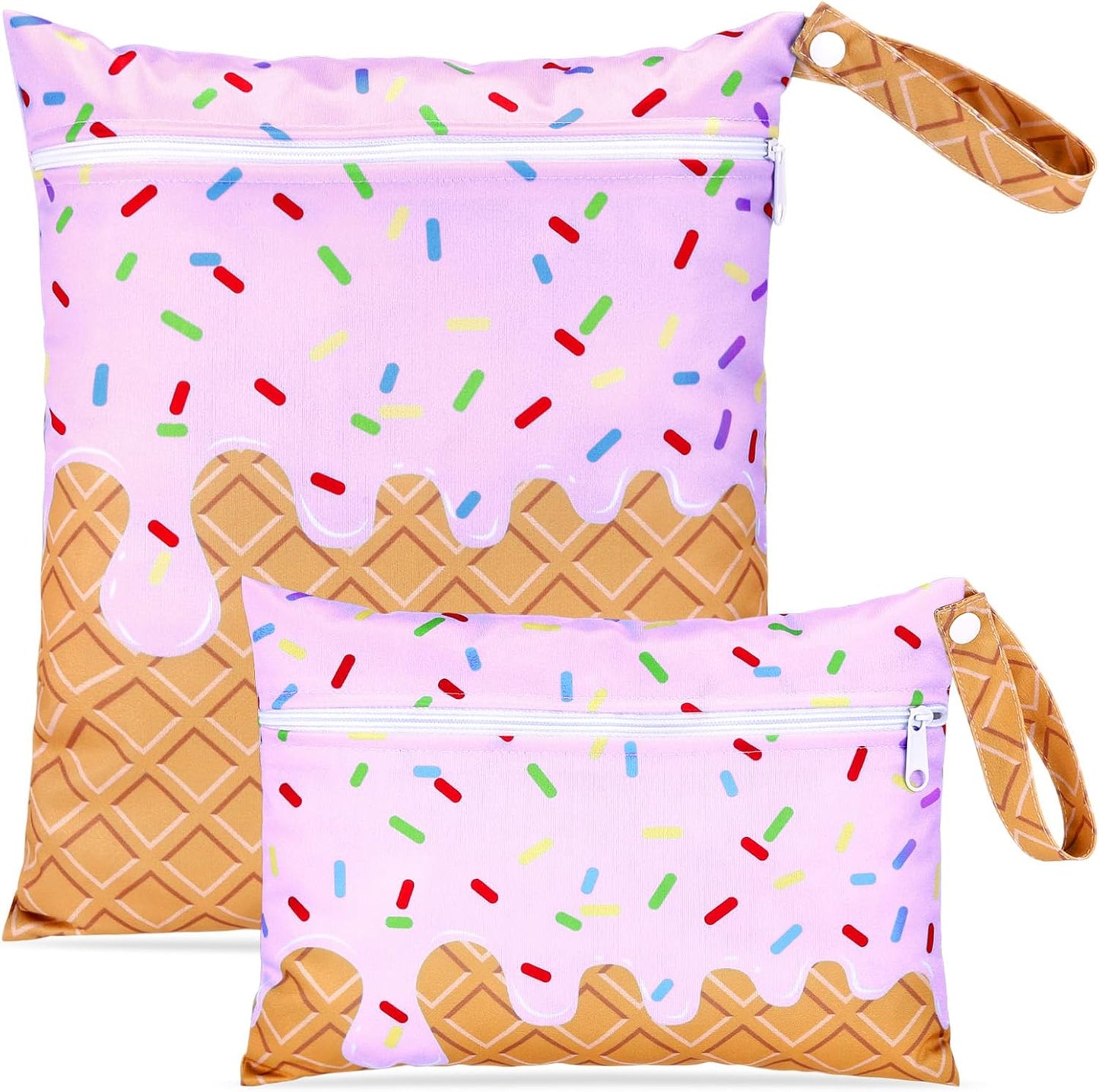 Satinior 2 pack wet dry bags with pink ice cream pattern front view