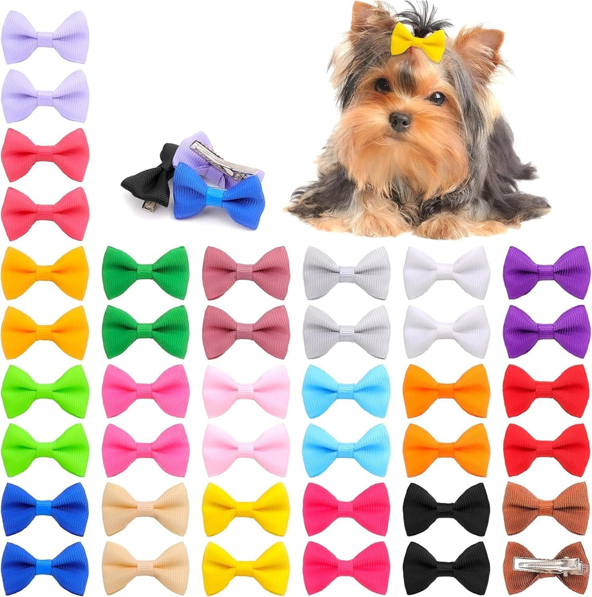 YAKA 60PCS (30 Paris) Cute Puppy Dog Small Bowknot Hair Bows with Rubber Bands Handmade Hair Accessories Bow Pet Grooming Products(Mix Colors) - Image 9