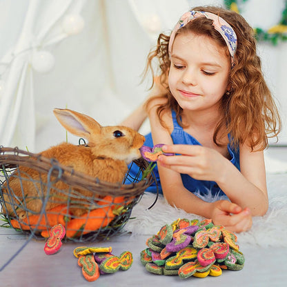 Organic pet chew toys displayed with raw carrot and pumpkin ingredients