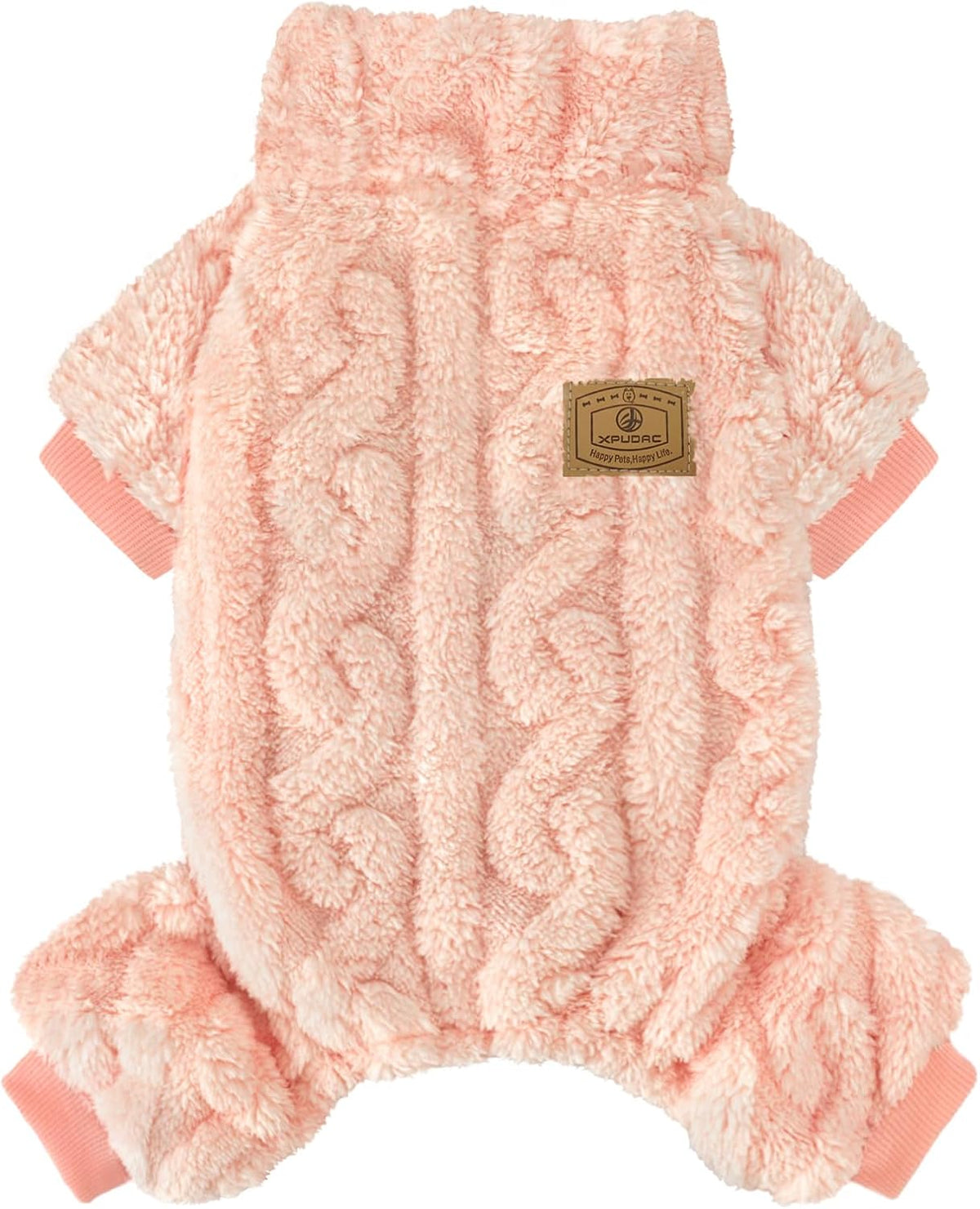 XPUDAC premium imported puppy fleece jumpsuit laid flat.