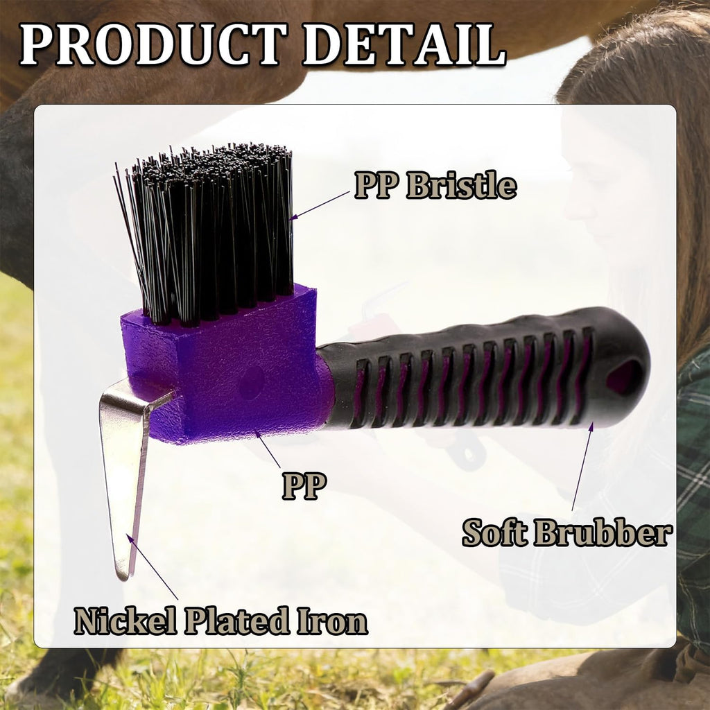 Equestrian grooming supplies purple hoof pick with stiff bristles