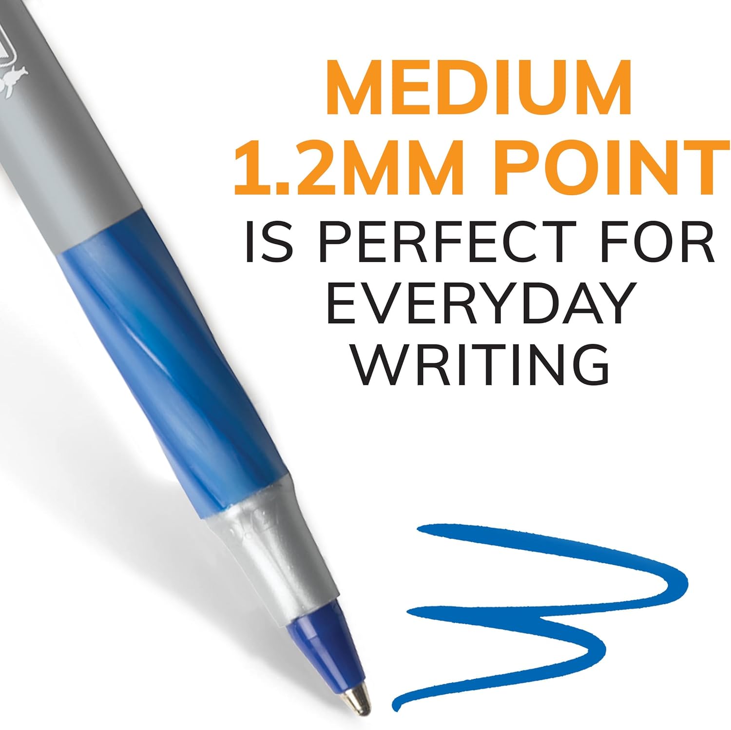 BIC Round Stic Grip Xtra Comfort Blue Ballpoint Pens, Medium Point (1.2mm), 12-Count Pack, Excellent Writing Pens With Soft Grip for Superb Comfort and Control - Image 4