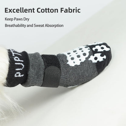 Adjustable hook and loop strap detail on grey dog socks