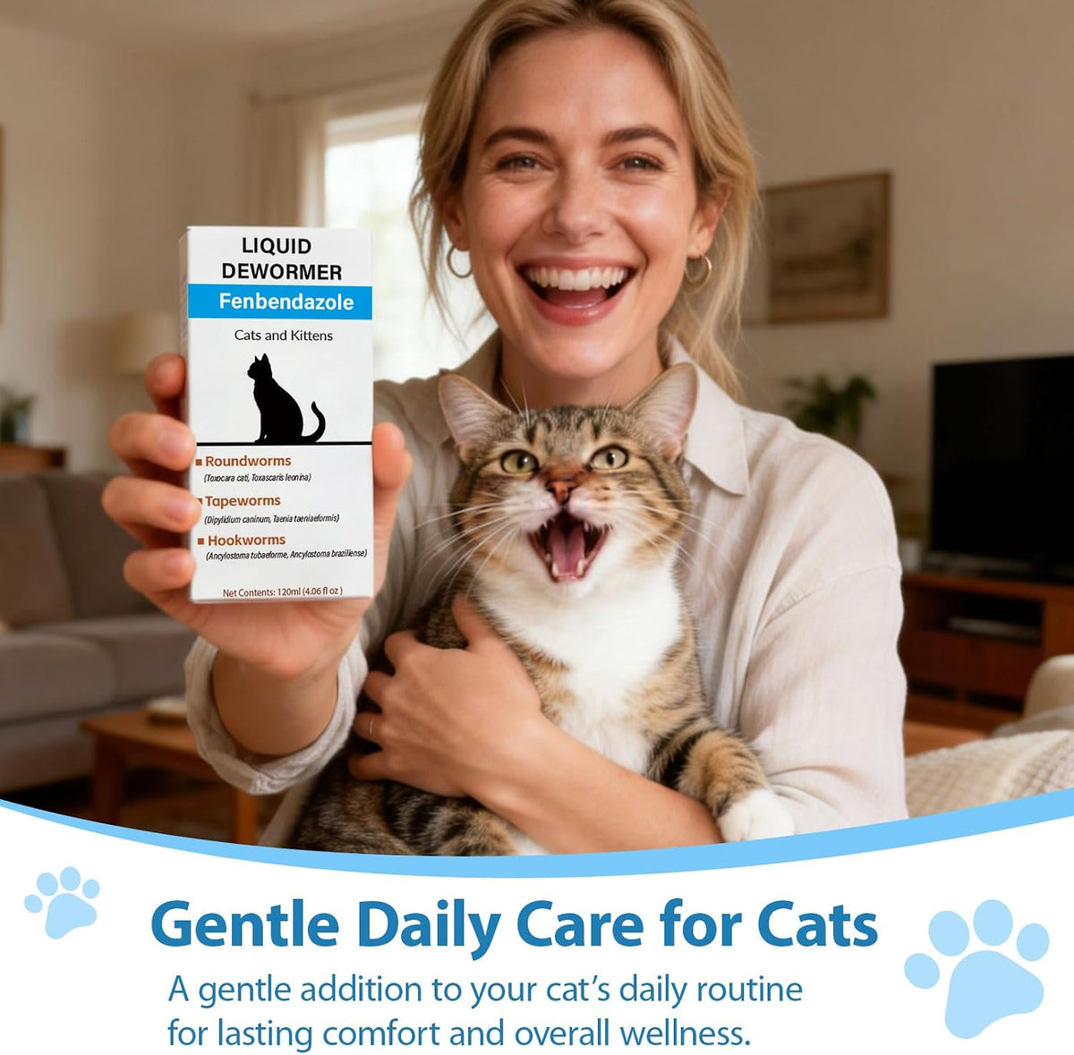 Nice2CU 120ml liquid dewormer for cats and kittens showing product size