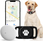 Ztobny Smart Pet Tracker front view showing the compact circular device inside a black silicone paw print holder.