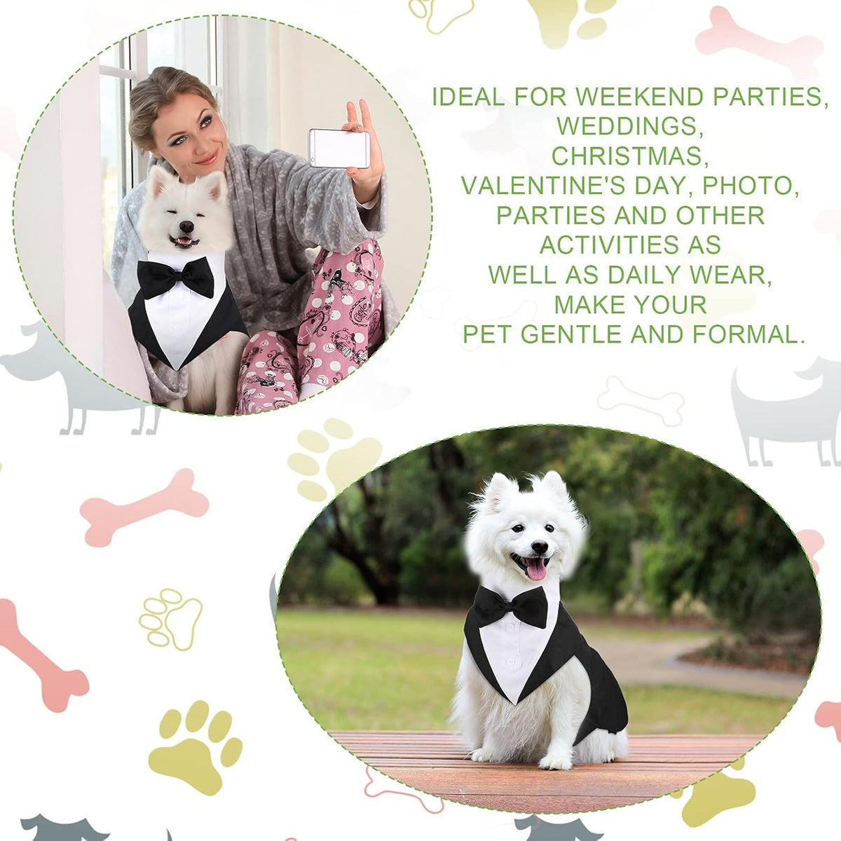 Weewooday black and white dog tuxedo jacket premium fabric close up