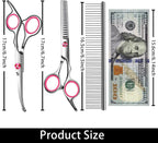 Stainless steel pet thinning shears showing twenty seven texturizing teeth.