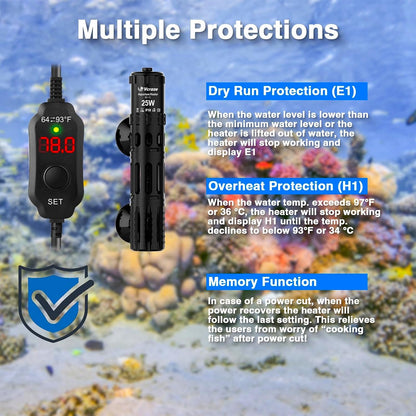Side profile of Vcraze submersible heater for 3-5 gallon tanks
