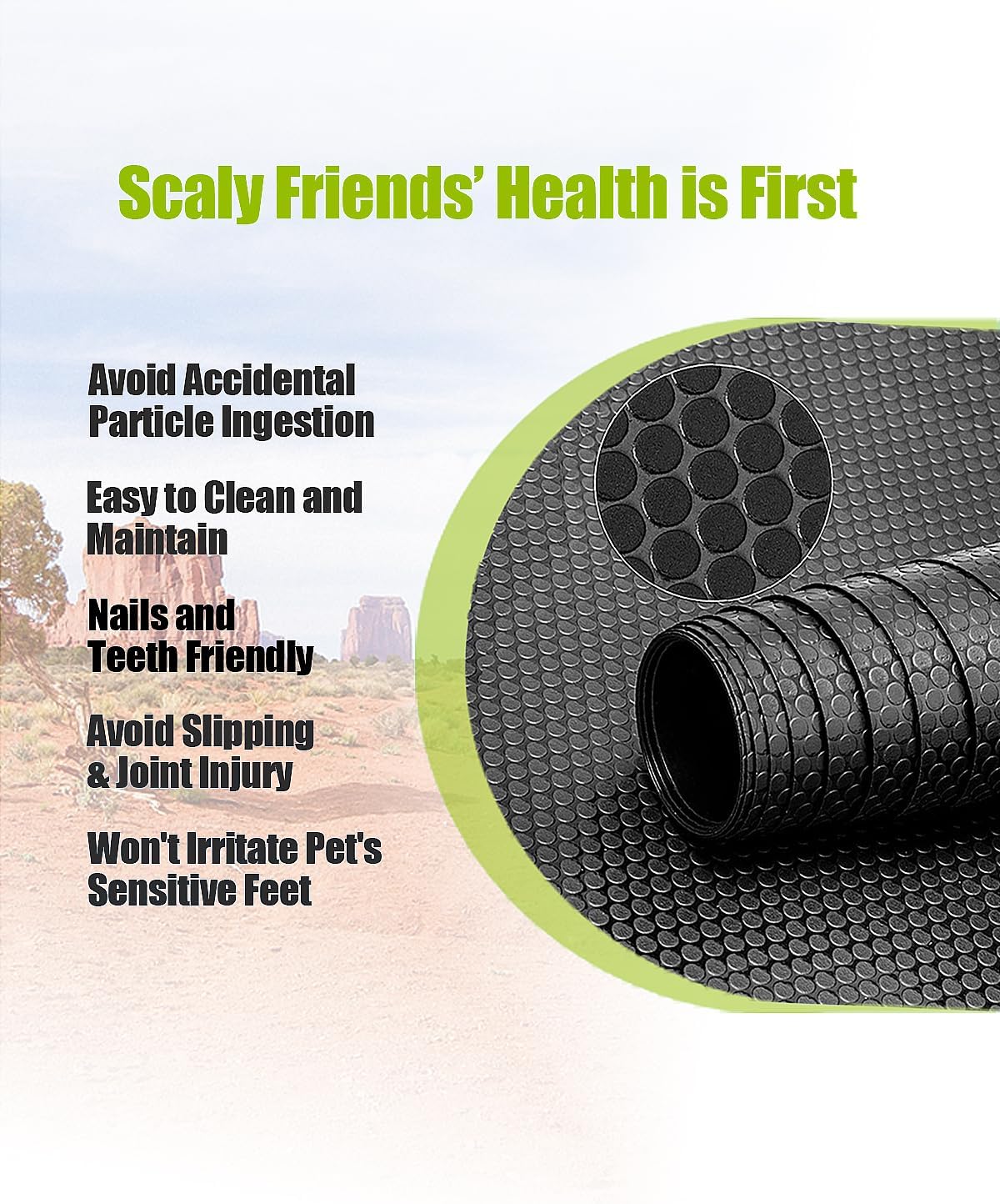 Black textured EVA foam reptile bedding mat rolled up for storage