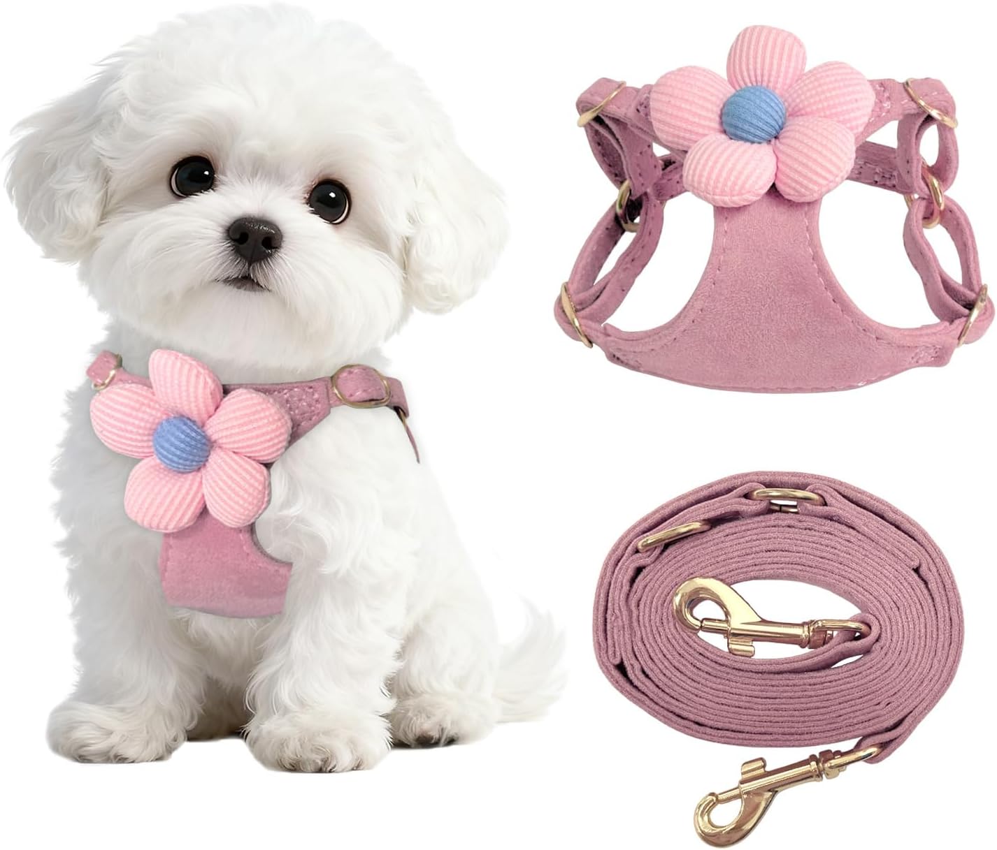 Guiding Star No Pull Dog Harness and Leash Set in Pink, front view