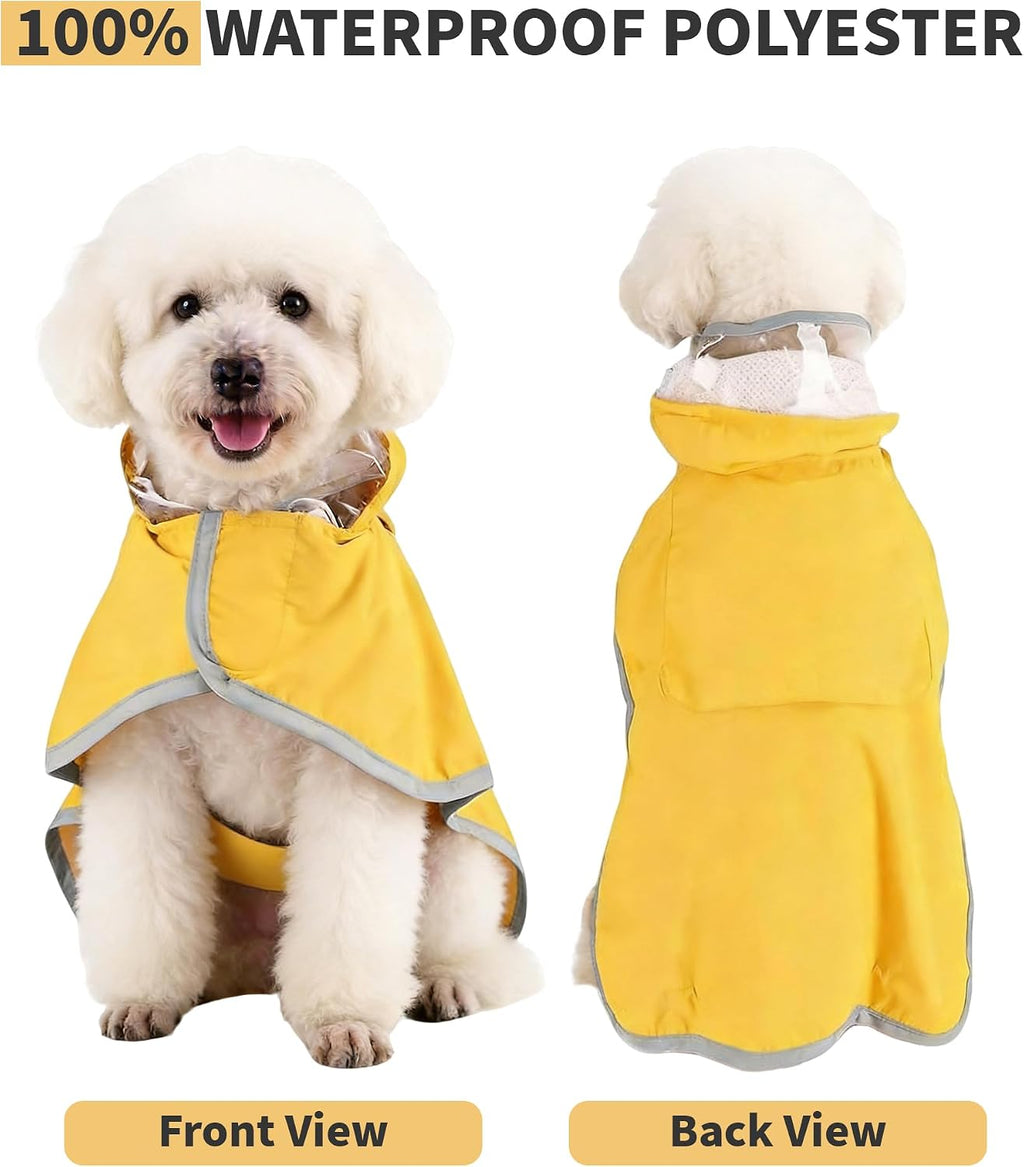 Waterproof dog poncho with clear hooded design for wet weather protection