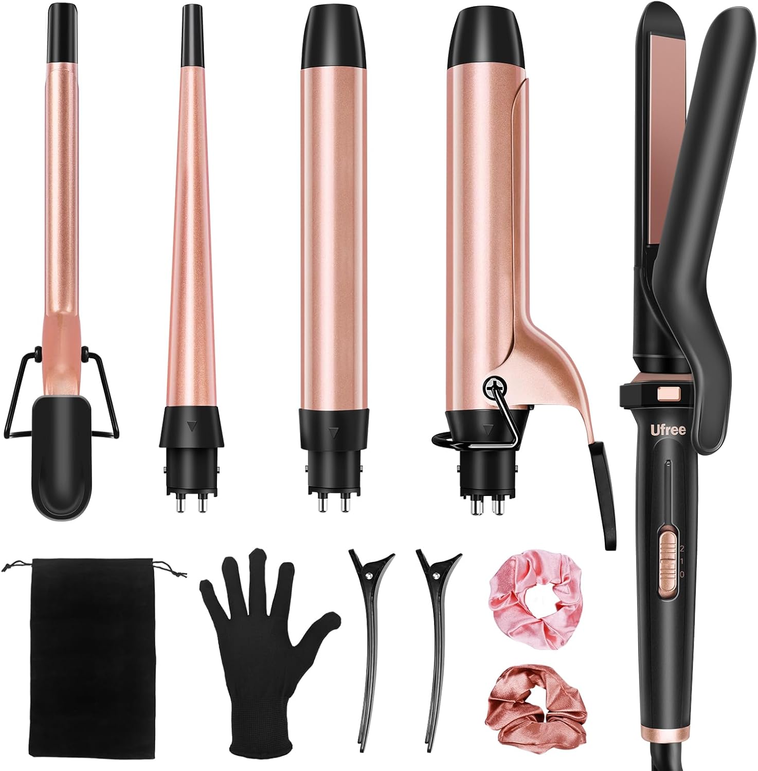 Ufree 5 in 1 curling iron set with interchangeable ceramic barrels