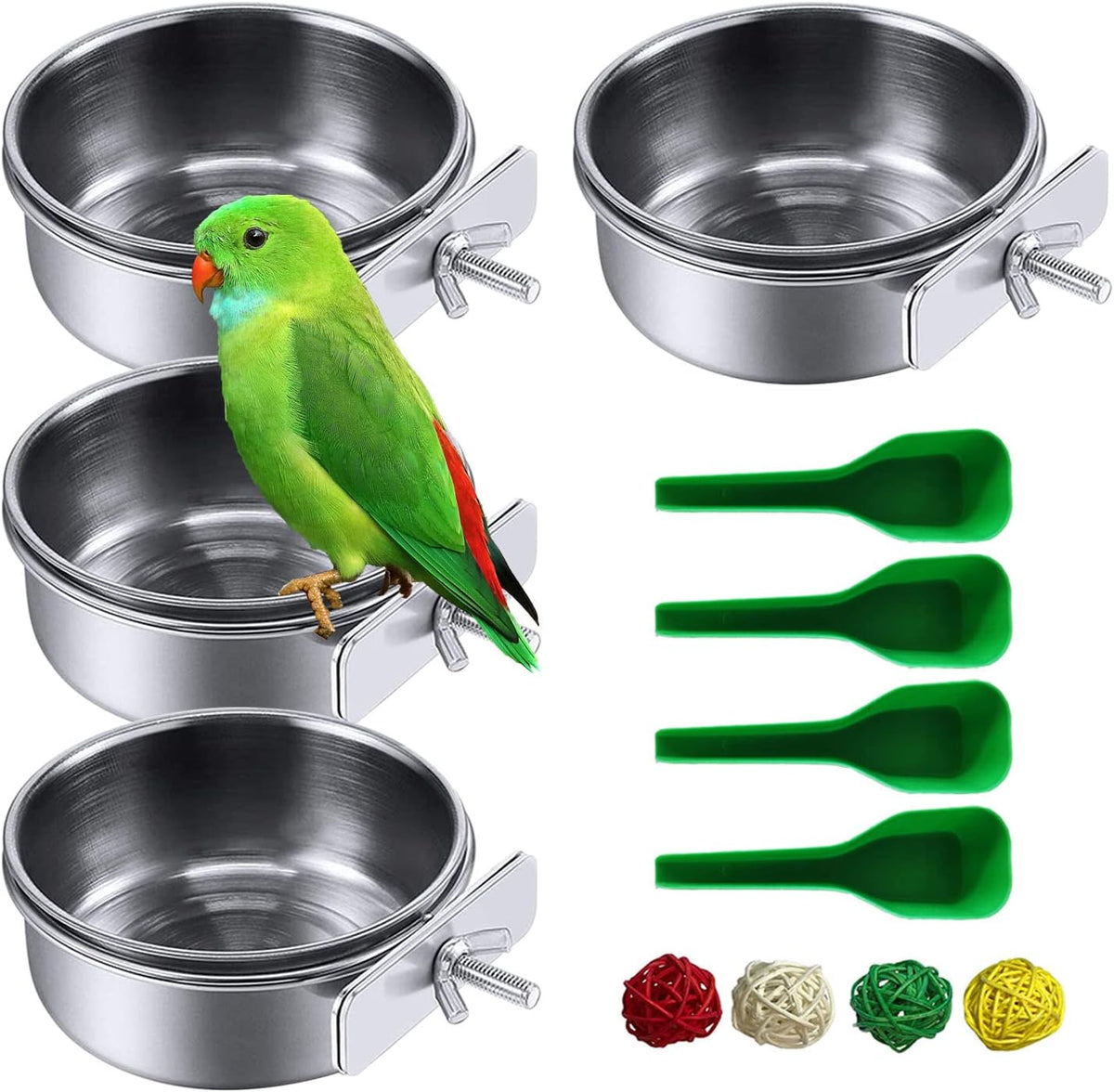 kathson Stainless Steel Bowls for Birds,4 Pcs Parrot Feeder Dish Cups,Bird Cage Water Food Bowl Coop Cup with Clamp Holder for Parrots Cockatiel Budgies Parakeet Lovebird(S) - Image 13