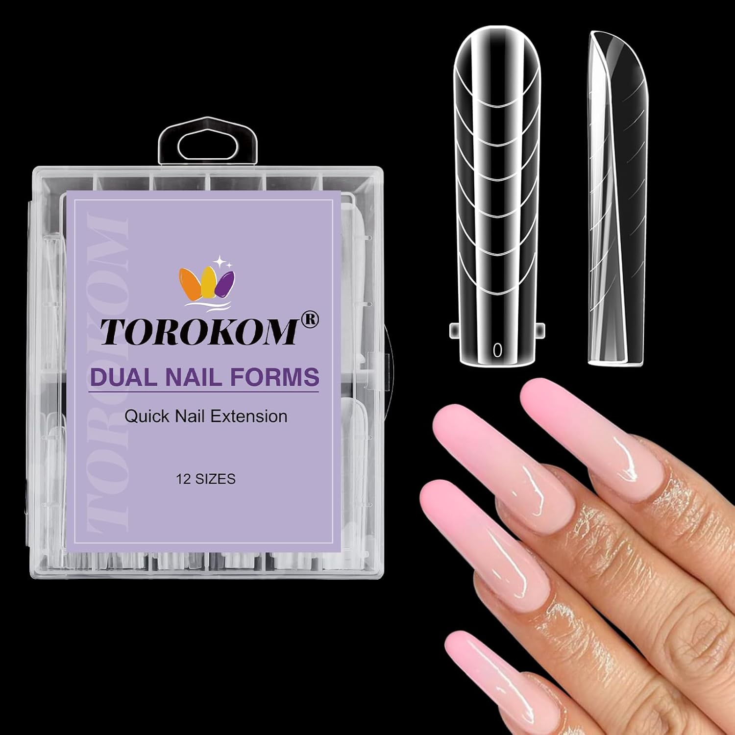 Torokom 120 piece poly extension gel dual nail forms front packaging view