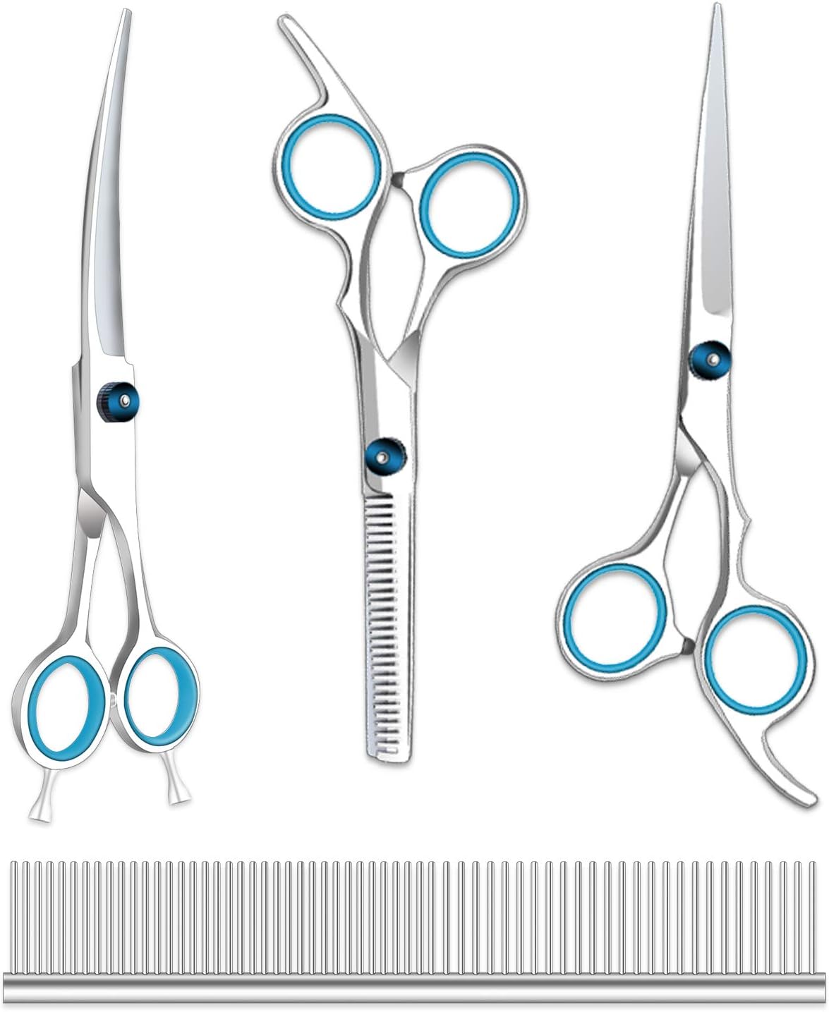 Maxshop Dog Grooming Scissors with Safety Round Tips, Heavy Duty Titanium Pet Grooming Trimmer Kit, Professional Thinning Shears, Curved Scissors with Comb for Dogs and Cats (Set of 3) - Image 9