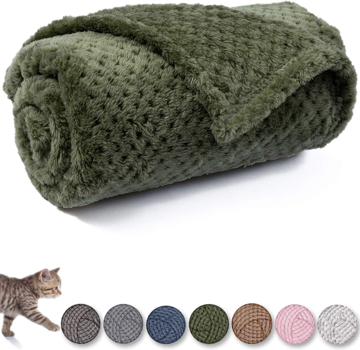 CUTEMATE pet blanket front view dark green plush fleece throw for dogs and cats.
