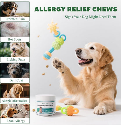 Close up view of the chicken flavored soft chews for dog seasonal allergy and skin relief.