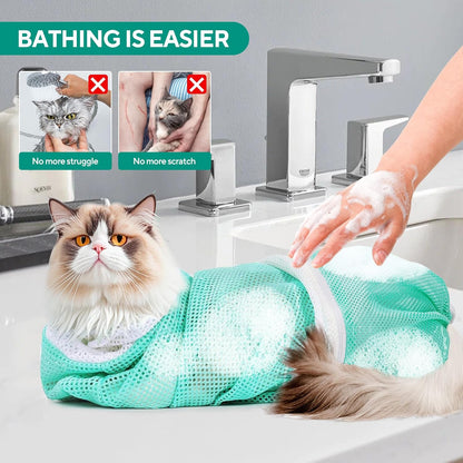Escape proof pet washing sack close up on adjustable collar button