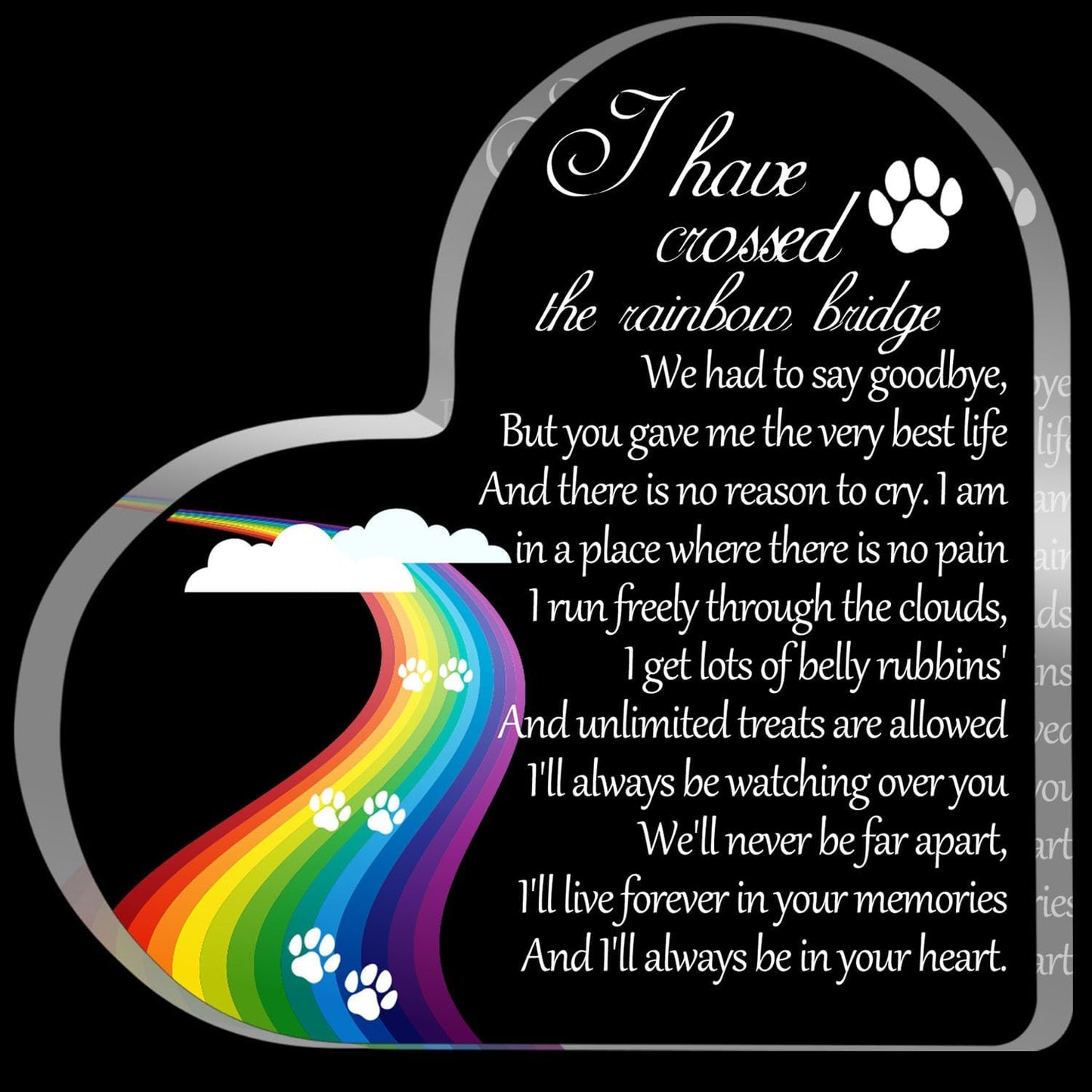 Toerifer pet memorial heart acrylic front view clear display