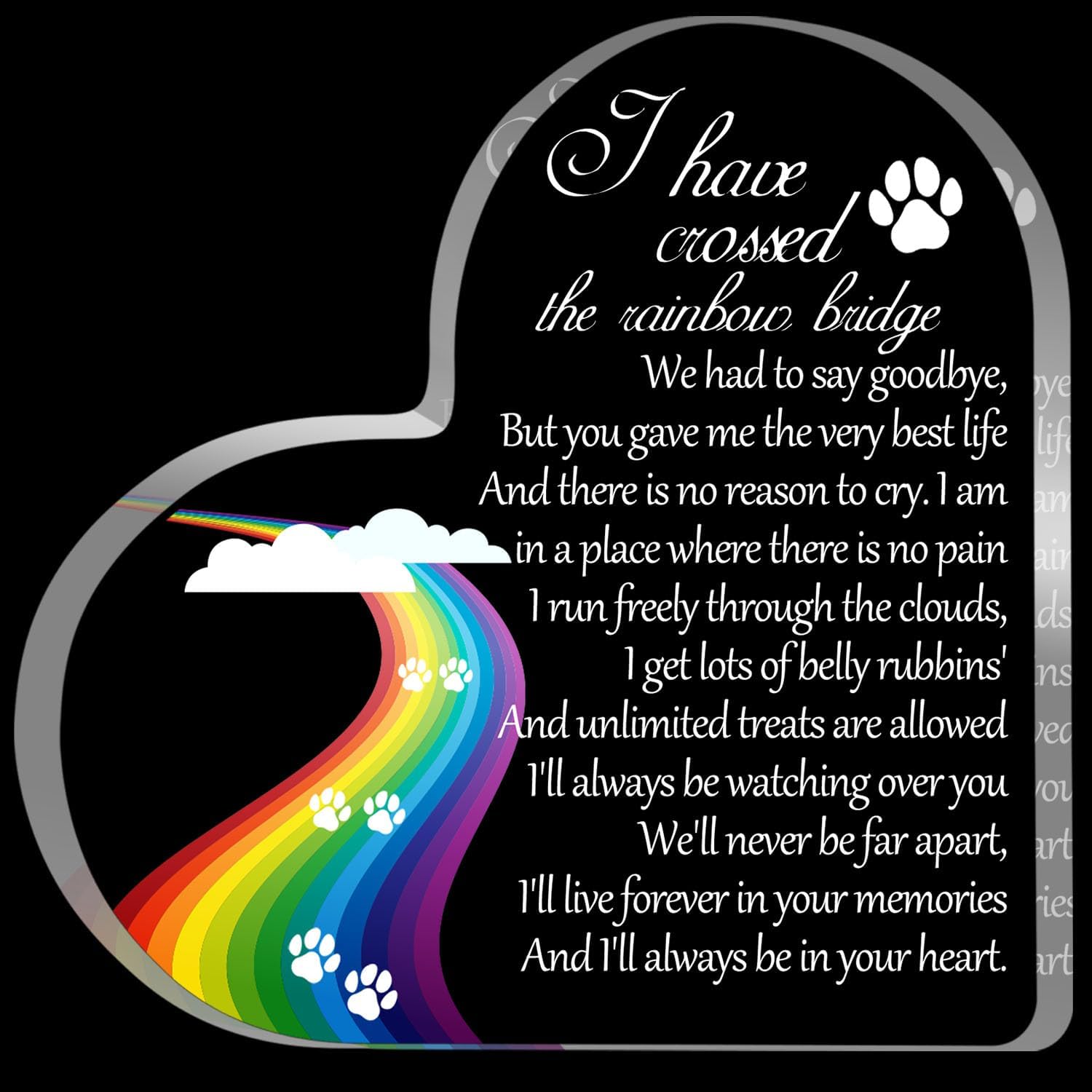 Toerifer pet memorial heart acrylic front view clear display