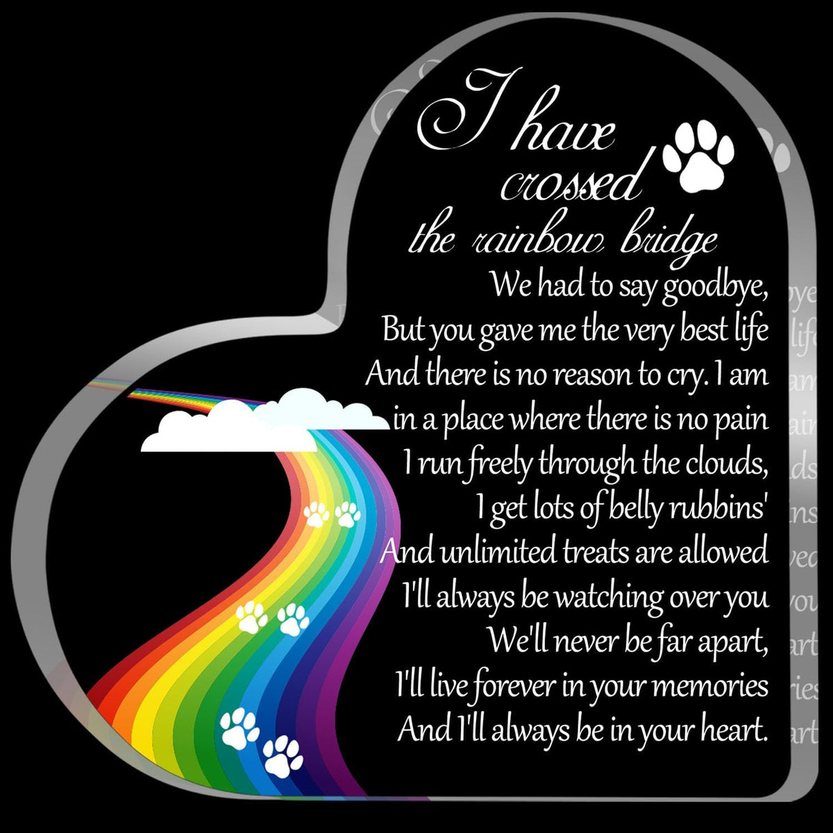 Toerifer pet memorial heart acrylic front view clear display