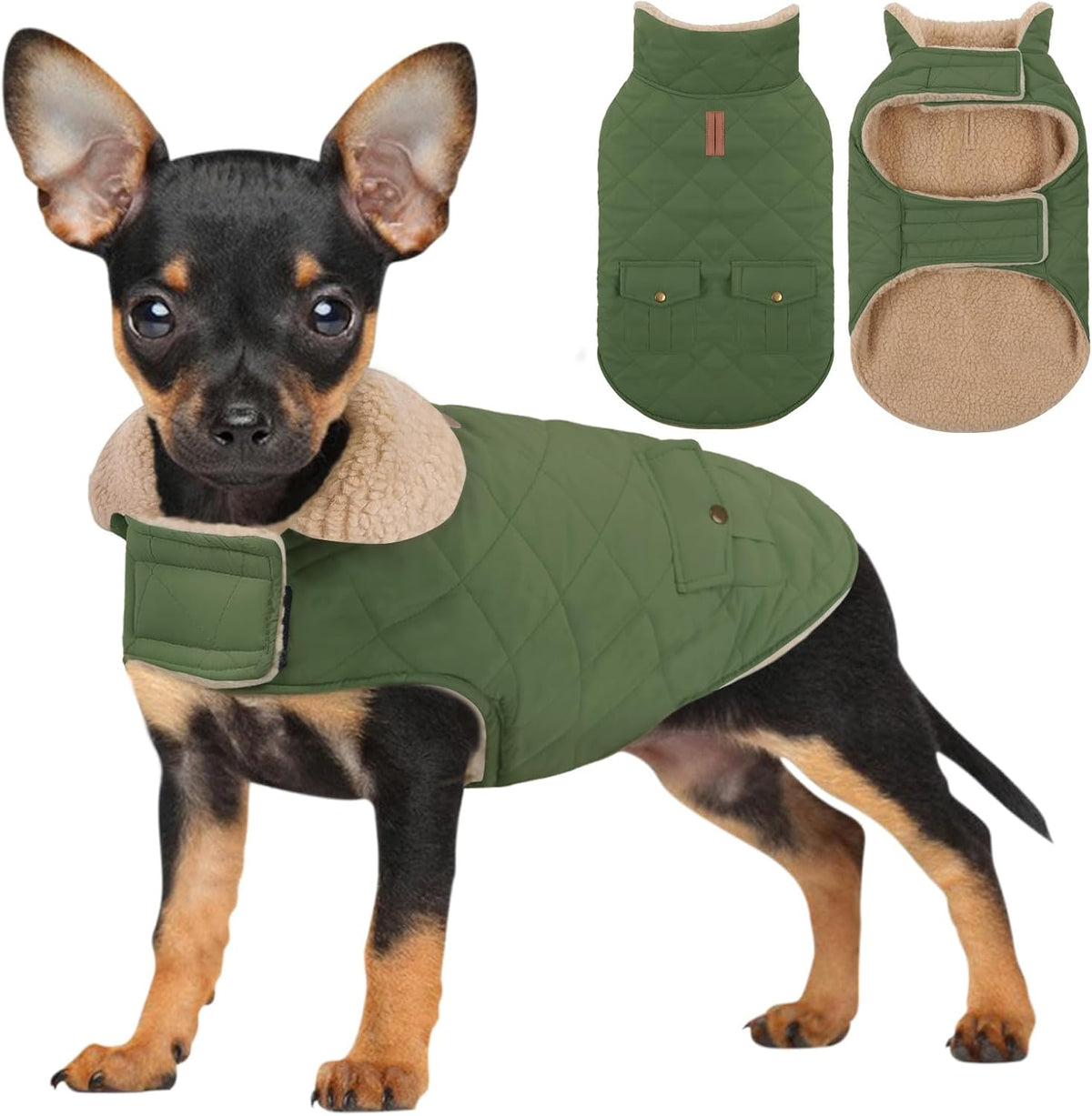 Winter Coat for Small and Medium Dogs, Puppy Plaid Jacket, Cotton Coat for Cold Weather, Windproof Warm Dog Garments, Pet Thickened Outfits Indoor Outdoor, Red S - Image 9